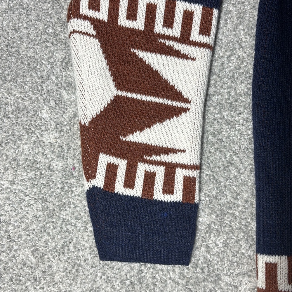 Cocogio sweater chunky open frontItalian wool cardigan fringe navy Aztec small - Picture 4 of 12